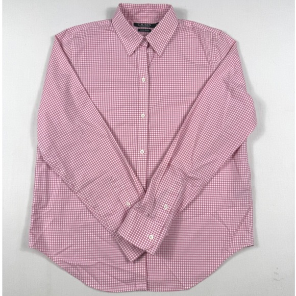 Lauren Ralph Lauren Pink Gingham Non Iron Button Down Shirt Size M - Picture 3 of 8